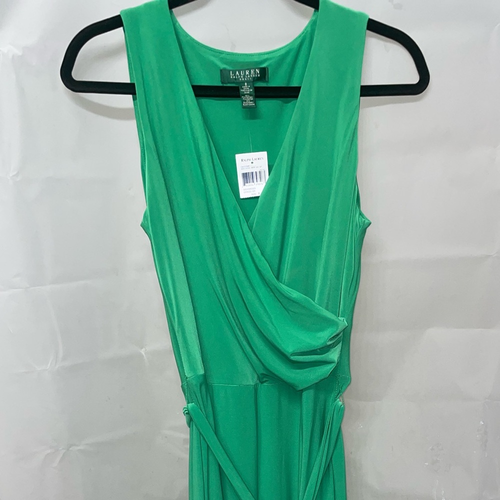 NWT Lauren Ralph Lauren Kelly Green Sleeveless V-Neck Wrap Midi Dress